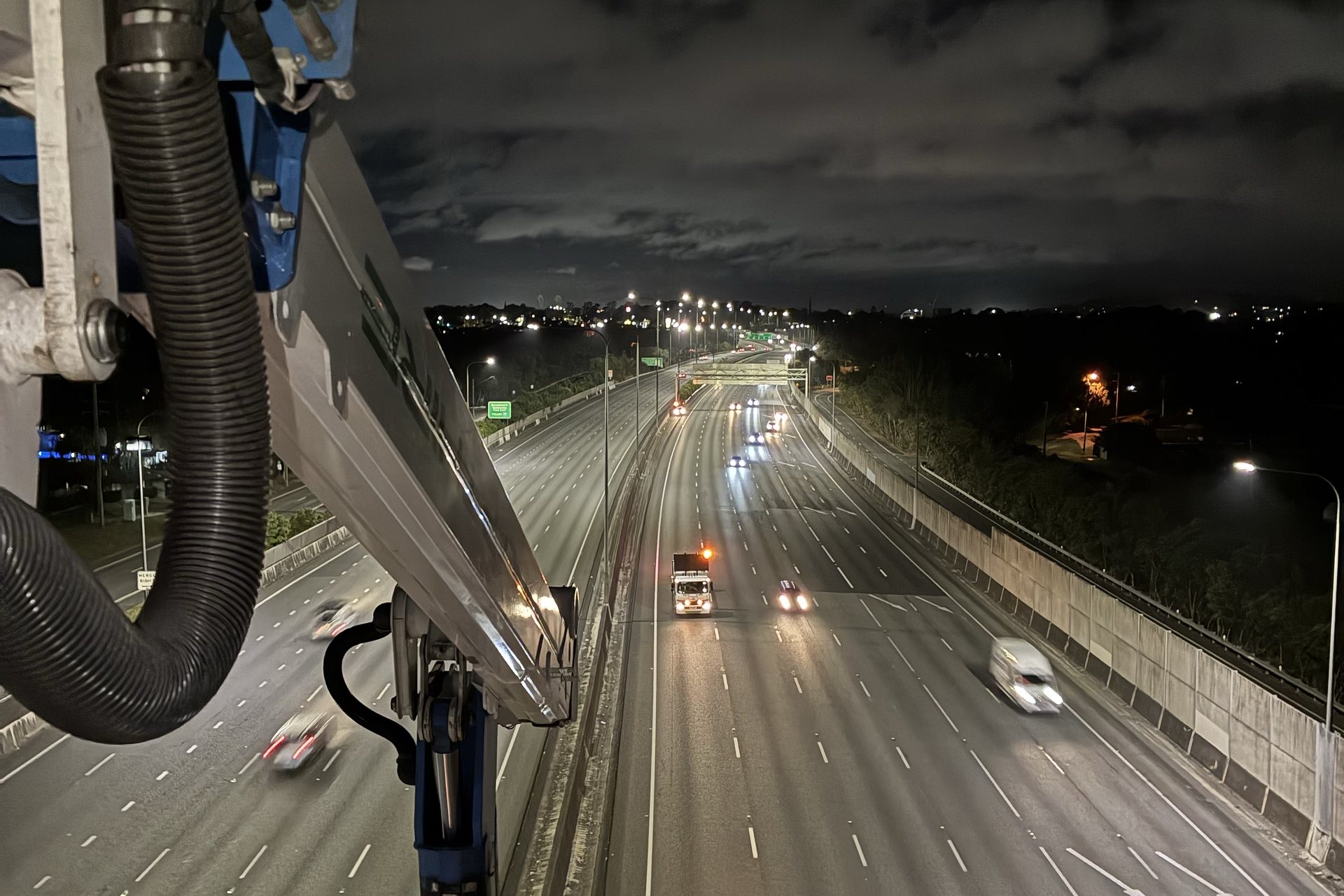 Motorway at night from an elevated work platform